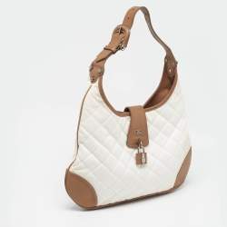 Pre Owned Burberry White/Brown Quilted Canvas and Leather Brooke Hobo