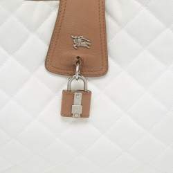 Pre Owned Burberry White/Brown Quilted Canvas and Leather Brooke Hobo