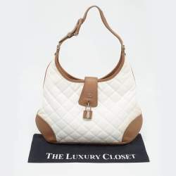 Pre Owned Burberry White/Brown Quilted Canvas and Leather Brooke Hobo