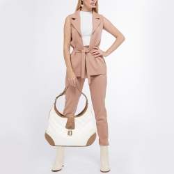 Pre Owned Burberry White/Brown Quilted Canvas and Leather Brooke Hobo