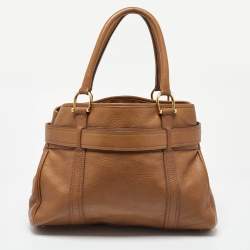 Pre Owned Burberry Brown Leather Double Handle Tote