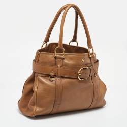 Pre Owned Burberry Brown Leather Double Handle Tote