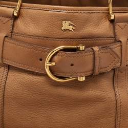 Pre Owned Burberry Brown Leather Double Handle Tote