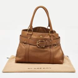 Pre Owned Burberry Brown Leather Double Handle Tote