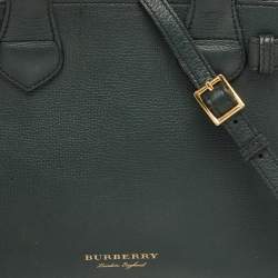 Burberry Green/Beige Leather and House Check Fabric Small Banner Tote