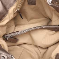 Burberry Metallic Taupe Laser Cut Leather and Coated Canvas Tote