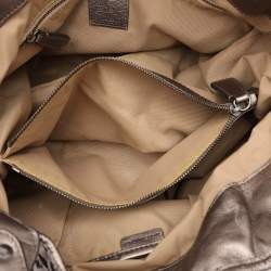 Burberry Metallic Taupe Laser Cut Leather and Coated Canvas Tote