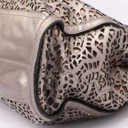 Burberry Metallic Taupe Laser Cut Leather and Coated Canvas Tote