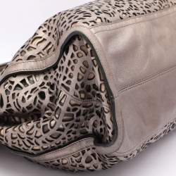 Burberry Metallic Taupe Laser Cut Leather and Coated Canvas Tote