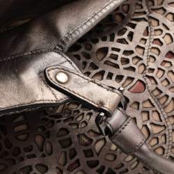 Burberry Metallic Taupe Laser Cut Leather and Coated Canvas Tote