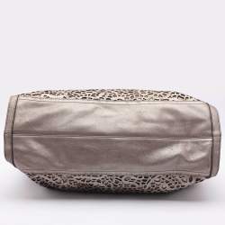 Burberry Metallic Taupe Laser Cut Leather and Coated Canvas Tote
