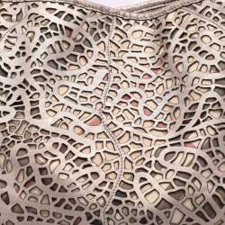 Burberry Metallic Taupe Laser Cut Leather and Coated Canvas Tote
