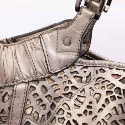 Burberry Metallic Taupe Laser Cut Leather and Coated Canvas Tote
