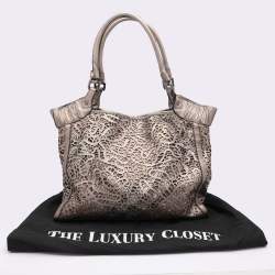 Burberry Metallic Taupe Laser Cut Leather and Coated Canvas Tote