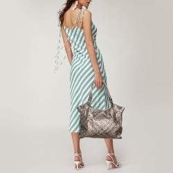 Burberry Metallic Taupe Laser Cut Leather and Coated Canvas Tote