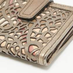 Burberry Metallic Lasercut Leather and Nova Check Coated Canvas French Wallet