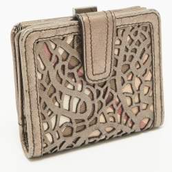 Burberry Metallic Lasercut Leather and Nova Check Coated Canvas French Wallet