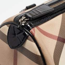 Pre Owned Burberry Black/Beige Nova Check Medium PVC and Patent Leather Chester Boston Bag