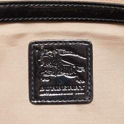 Pre Owned Burberry Black/Beige Nova Check Medium PVC and Patent Leather Chester Boston Bag
