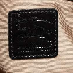Pre Owned Burberry Black/Beige Nova Check Medium PVC and Patent Leather Chester Boston Bag