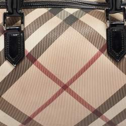 Pre Owned Burberry Black/Beige Nova Check Medium PVC and Patent Leather Chester Boston Bag