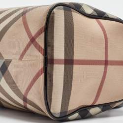 Pre Owned Burberry Black/Beige Nova Check Medium PVC and Patent Leather Chester Boston Bag