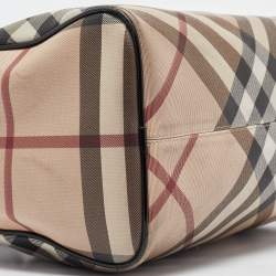 Pre Owned Burberry Black/Beige Nova Check Medium PVC and Patent Leather Chester Boston Bag