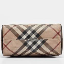 Pre Owned Burberry Black/Beige Nova Check Medium PVC and Patent Leather Chester Boston Bag