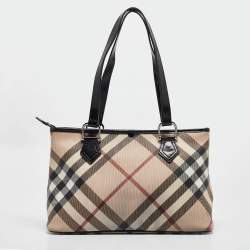 Pre Owned Burberry Black/Beige Nova Check PVC Regent Tote