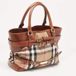 مملوكة مسبقًا Burberry Brown/Beige House Check Canvas and Leather Medium Bridle Lynher Tote