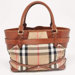 مملوكة مسبقًا Burberry Brown/Beige House Check Canvas and Leather Medium Bridle Lynher Tote