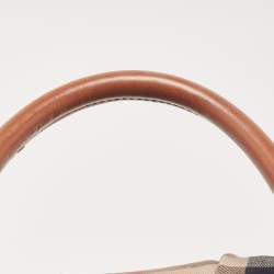 Pre Owned Burberry Brown House Check Fabric and Leather Bridle Tote