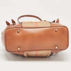 Pre Owned Burberry Brown House Check Fabric and Leather Bridle Tote