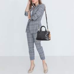 Pre Owned Burberry Black/Beige House Check Fabric and Leather Small Banner Tote