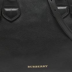 Pre Owned Burberry Black/Beige House Check Fabric and Leather Small Banner Tote
