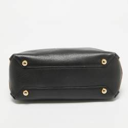 Pre Owned Burberry Black/Beige House Check Fabric and Leather Small Banner Tote