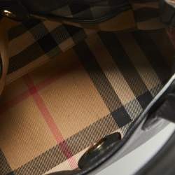 Pre Owned Burberry Black/Beige House Check Fabric and Leather Small Banner Tote