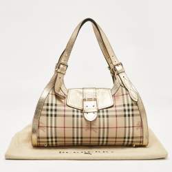 Burberry Gold/Beige Haymarket Check PVC Ashbury Shoulder Bag