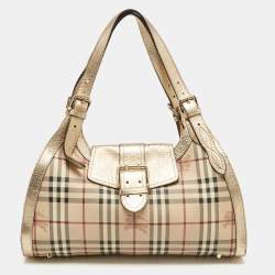 Burberry Gold/Beige Haymarket Check PVC Ashbury Shoulder Bag