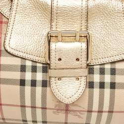 Burberry Gold/Beige Haymarket Check PVC Ashbury Shoulder Bag