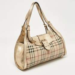 Burberry Gold/Beige Haymarket Check PVC Ashbury Shoulder Bag