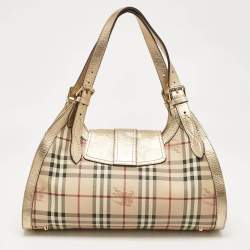 Burberry Gold/Beige Haymarket Check PVC Ashbury Shoulder Bag