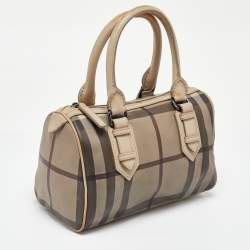 Burberry Beige Smoked Check PVC and Leather Chester Boston Bag