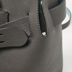 Pre Owned Burberry Dark Grey Leather Medium Belt Tote