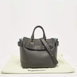 Pre Owned Burberry Dark Grey Leather Medium Belt Tote