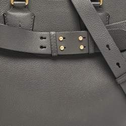 Pre Owned Burberry Dark Grey Leather Medium Belt Tote