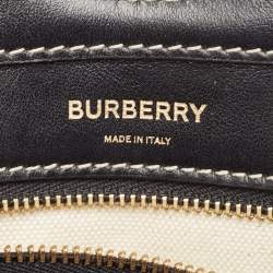Pre Owned Burberry Black/Grey Leather and Canvas Mini Pocket Tote