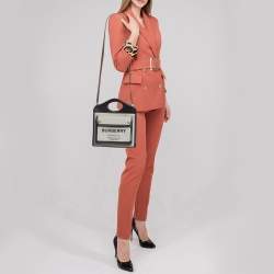 Pre Owned Burberry Black/Grey Leather and Canvas Mini Pocket Tote