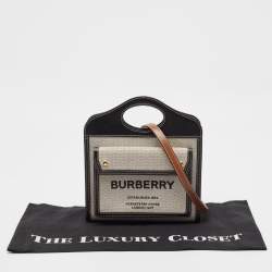 Pre Owned Burberry Black/Grey Leather and Canvas Mini Pocket Tote