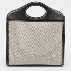 Pre Owned Burberry Black/Grey Leather and Canvas Mini Pocket Tote